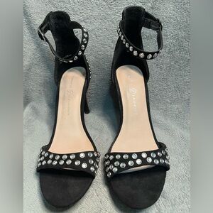 Chinese Laundry Stiletto Heels Sandal US 8.5 Black Silver Ankle Strap Rhinestone